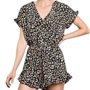Umgee Black and Brown Leopard Romper Size: S